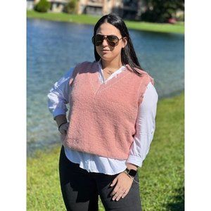 Women's Plus Size Oversized Cozy Knit Vest V Neck Sleeveless Sweater Mauve 1X